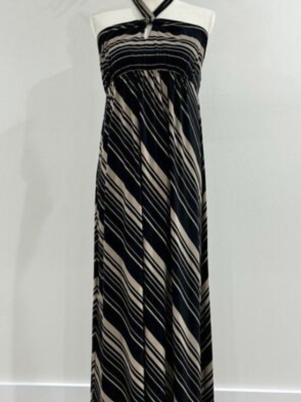 Soma Black and Cream Striped Strapless Maxi with Halter Tie